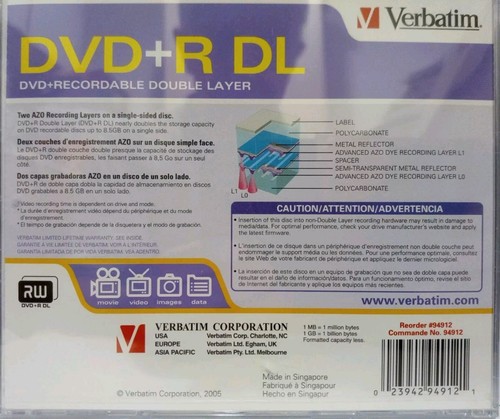 1 Rohling Verbatim DVD+R DL 6-fach 8,5 GB 240 min. Jewel Case OVP versiegelt NEU - Bild 4 von 4