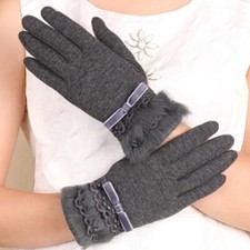 Women Thermal Gloves Faux Fur Edge Fleece Lining Guide