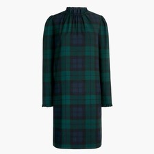 J Crew BA830 NWT Size 00 Classy Chic Black Watch Plaid Ruffle-neck Shift Dress