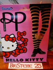 Pretty Polly Hello Kitty Stripes Tights 1 Size Black/Nude    FREEPOST