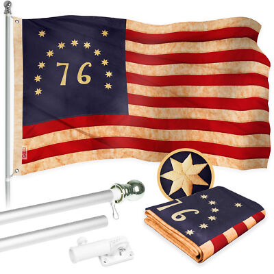 NEW G128 Bennington Tea-Stained Flag & Flagpole, 6FT Silver Pole and 3x5FT Emb