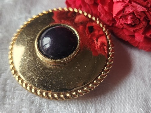 Gros bouton vintage en métal doré coeur bleu parurier createur 3,5 cm ref 903