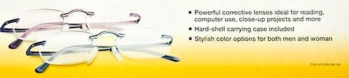 Rimless Blue Italian Designe Readers Reading Glasses 2.50 w Free Case - Picture 3 of 5