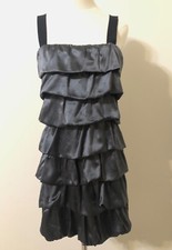 J Crew Silk Grey Tiered Ruffle & Black Back Stretch Dress Mini Cocktail XS