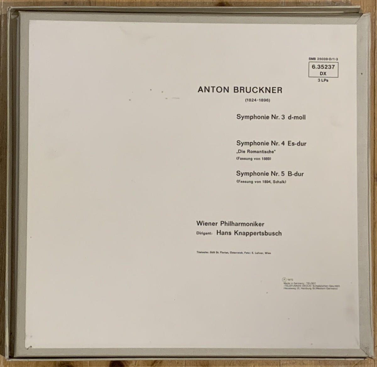 Bruckner Symphonies 3 4 & 5 HANS KNAPPERTSBUSCH Decca 3 LP Box