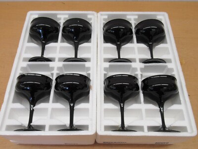 8 Vintage Black Amethyst West Germany Baron Towne Crystal Champagne glass 5.25