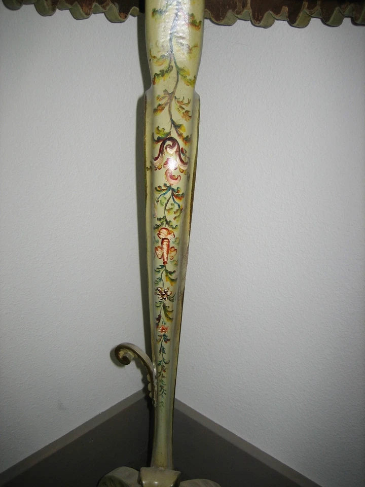 Antiga mesa de pedestal decorativa italiana veneziana pintada à mão POLICROMADA - Imagem 4 de 4