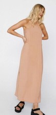 Nasty Gal Camel Shift Dress Size 14 Beige Nude Moleskin Peach Feel Column 