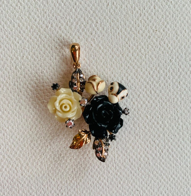 Sterling Silver Pendant with Resin roses and Dragonfly- set with Cubic Zirconia