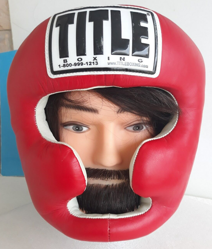 TITLE Boxing Full Face Training Headgear Composition: Leather Red/White ~ Size M - Picture 2 of 20