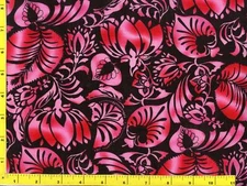 Red & Pink Tropical Flowers with Leaves on Black By The Yard CSHLEA04460