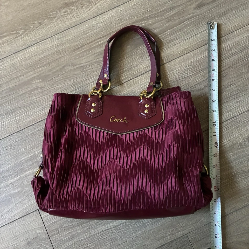 Coach Ashley Gathered Satin Burgundy Shoulder Bag Handbag Purse , VTG, 20050 - Image 4 of 4