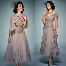 Elegant Mother Of The Bride Dresses V Neck Cap Sleeves Evening Gowns Tea Length