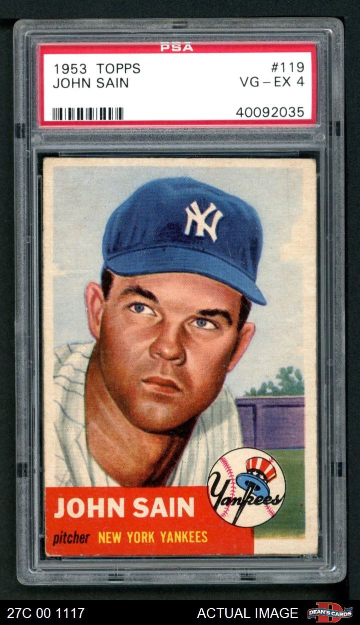 1953 Topps #119 Johnny Sain Yankees SHORT-PRINT PSA 4 - VG/EX