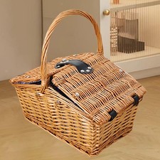 Picnic Basket with Lid and Handle Practical Rustic Sturdy Hand Basket Flower