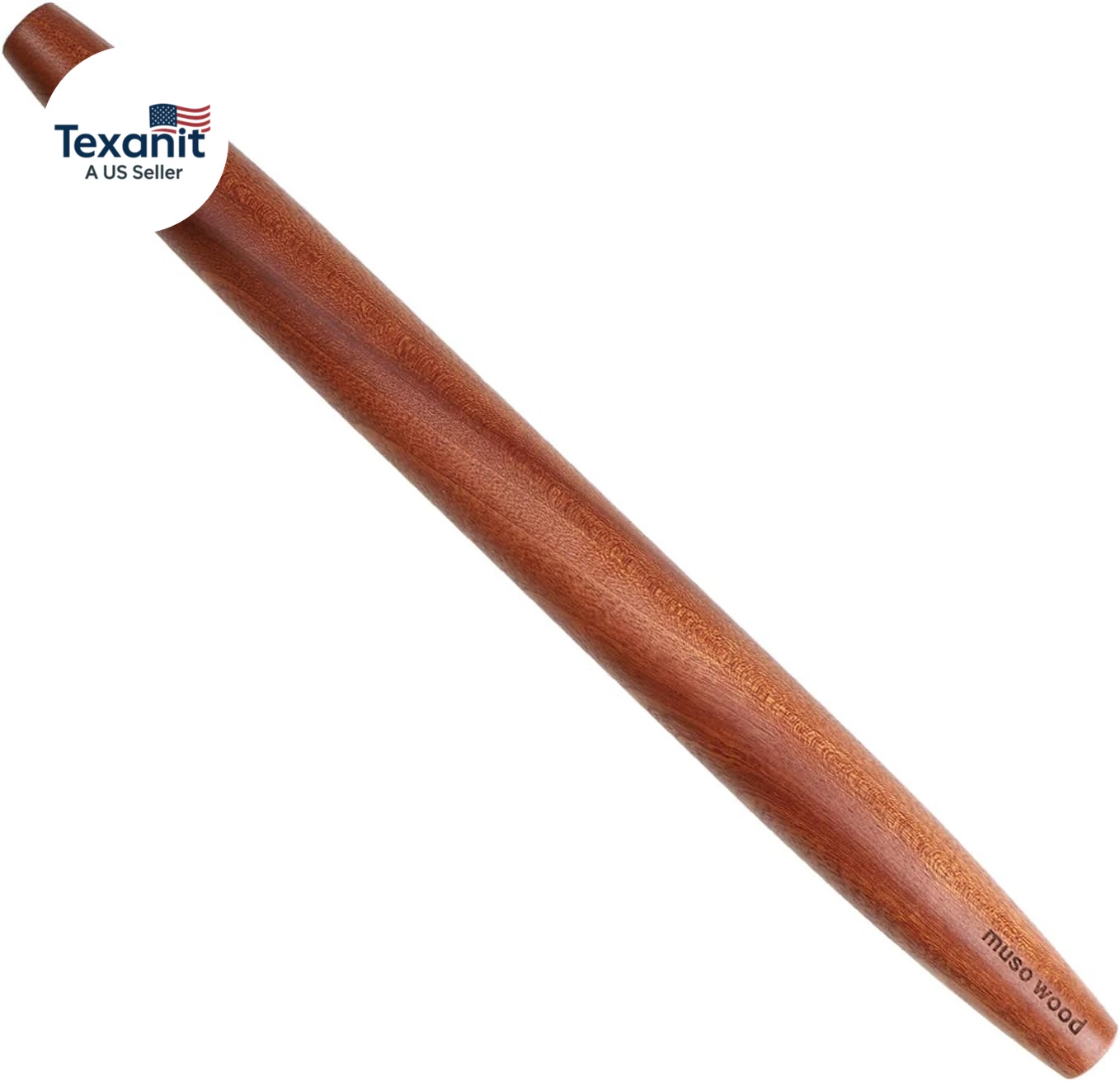 Sapele Wooden French Rolling Pin for Baking, Tapered Roller for Fondant, Pie Cru