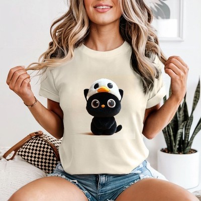 Süßes Tier Ente Hut Damen T-Shirt Cartoon flauschige Kreatur