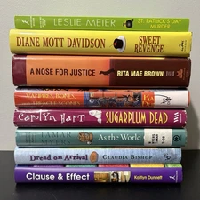 Lot of 8 Cozy Mystery Hardback Novels by Hart, Brown, Davidson, Dunnett, Myers