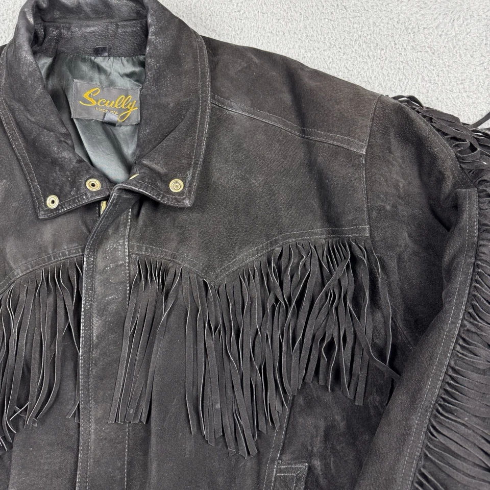 Vintage Scully Jacket Mens Size 44 Black Boar Suede Fringe Western Cowboy READ - Image 3 of 4