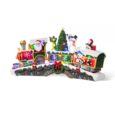 10.25 In. Lighted Santa Train Resin Christmas Village with Movement and Music
