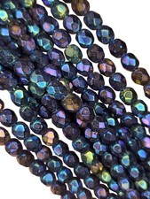 600 PC BULK 6mm Blue Iris Czech Glass Fire Polished Beads, Glass, Metallic