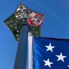 Solar Flag Pole Light, Solar Star Patriotic Flag Light Design for Wide Silver