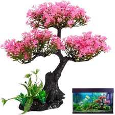 Didiseaon Aquarium Artificial Plants Decor, Pink Cherry Blossom Tree Grass Se...