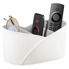 PU Leather Remote Control Holder 3 Compartments Nightstand Caddy Makeup