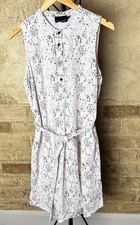 Linen Shirt Dress Sleeveless Sz8 Lined Beachy Summer Shift Waist Tie Pockets