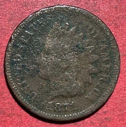 1871 US Indian Head Cent! Semi Key Date! FINE Details! Old US Coin!