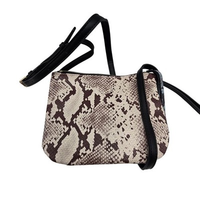 Moda Luxe Snakeskin Print Crossbody Bag Blue Black Tan Gold Zip Accent