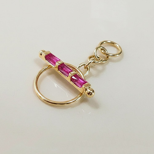Trio Baguette Ruby Toggle Clasp Necklace Connector, 14k Solid Gold Bracelet Lock