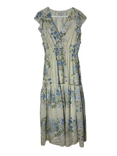 Taylor yellow blue floral crinkle tiered maxi dress womens 8 cottage