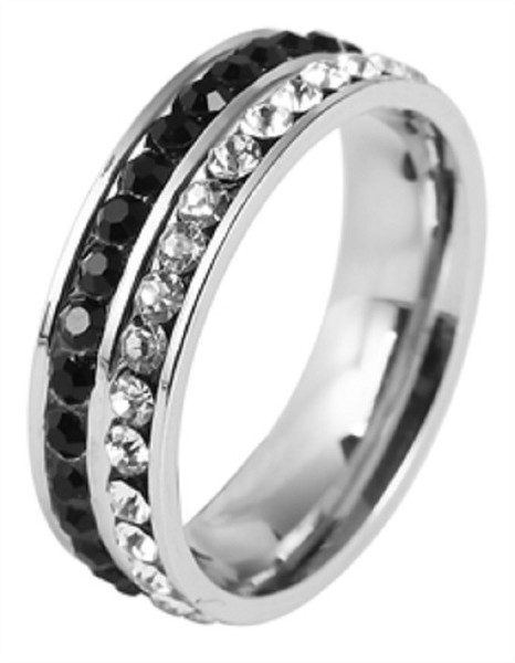 Damenring Fingerring Ring Edelstahl Silberfarben Steinbesatz Schwarz GrößE 62-image