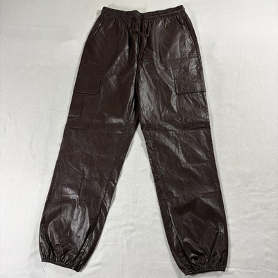 Shop Neigh Faux Leather Cargo Jogger Pants Womens Brown Elastic Waist Size M