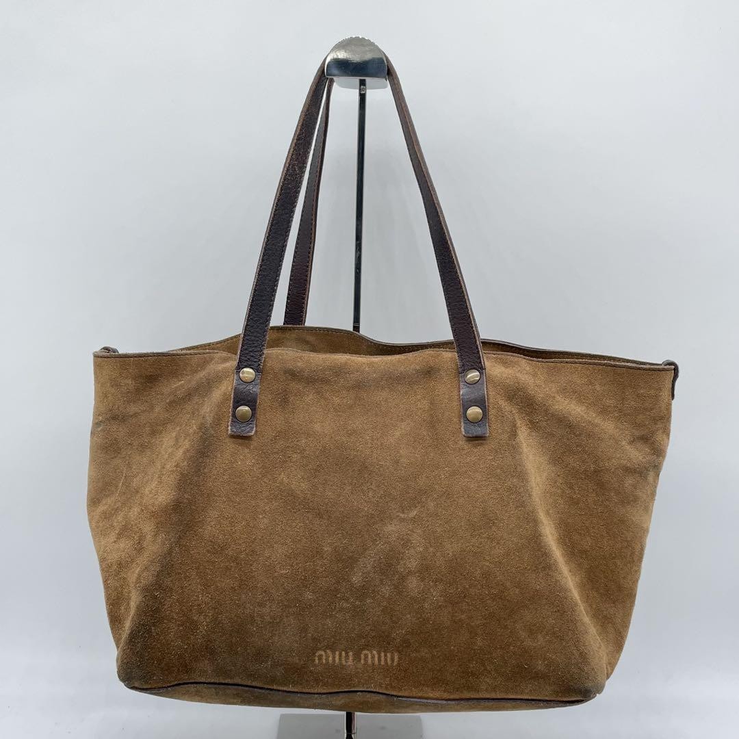 Miu Miu Archive Handbag Tote Bag Suede Leather Brown Turn
