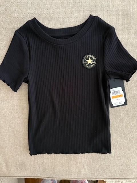 NWT Converse Girl Black Short Sleeve Ribbed Tee Shirt - Small (8-10 yrs)