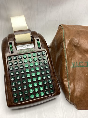 #ad Vintage Victor Adding Subtracting Machine Brown Tortoise Shell Case Green Button $88.00