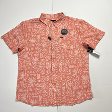 O  Neill Traveler Traverse Slub S/S Shirt UPF 50 Coral Hawaiian Mens Large NWT