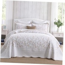 Oversized King Bedspread 120"x120" - California King 120"x120" White/Golden