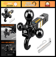 Meotware Trailer Hitch Tri-ball Mount With Hook 2 Receiver