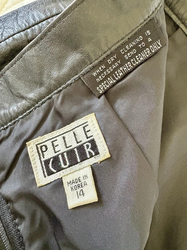 "Falda de cuero Pelle Cuir vintage años 80 90 talla 14 M lápiz midi con bolsillos cintura 30""" Foto 4 de 4
