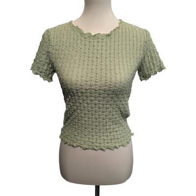 Haut Femme AWARE Vero Moda M Vert Gaufré Extensible Manches Courtes Neuf - Photo 1/4