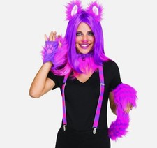 Cheshire Cat costume 6 pieces Wig not included suspenders not included Hot pink