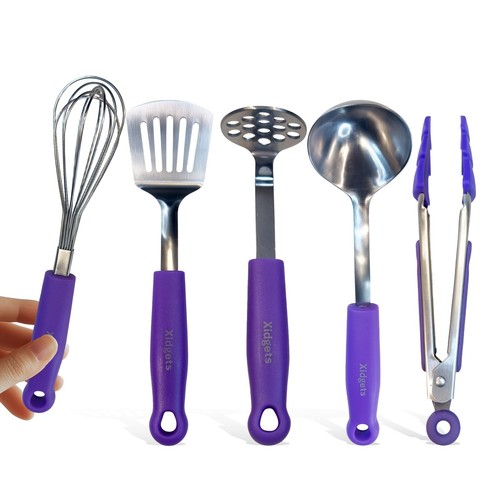 Stainless Steel Mini Utensil Gadget Set: 5 pcs. Heavy-duty essentials: mini w...
