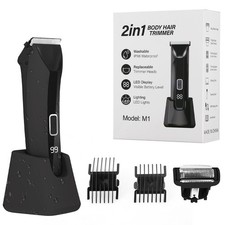 Body Trimmer for Men, 2-in-1 Electric Shaver for Pubic Hair, Chest, Legs, IPX...