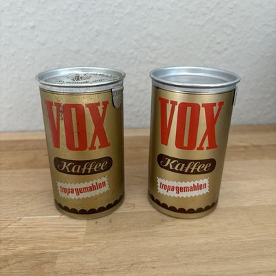 2 Vintage Blechdosen VOX Kaffee 50er 60er Reklame Kaufmann Schaupackung Laden