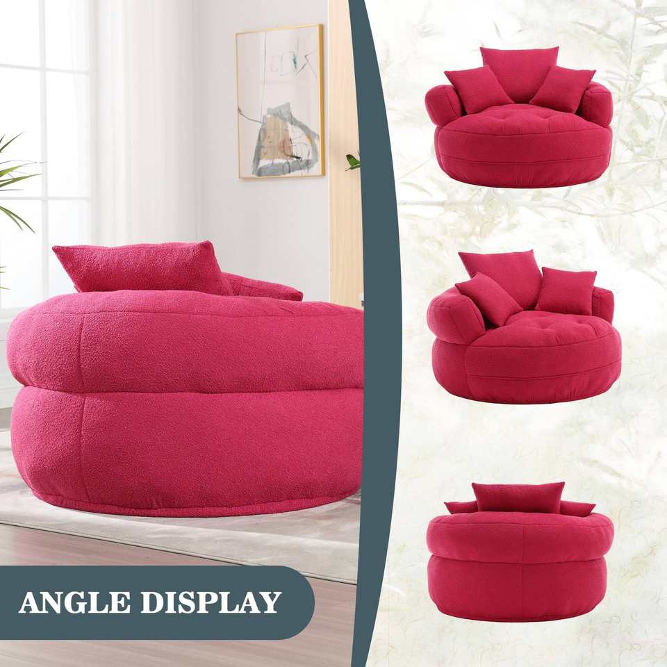 Boucle Upholstered Tufted Barrel Accent Living Room Chair with Toss