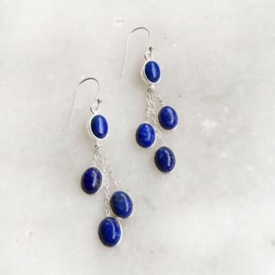 Lapis Lazuli  925 Sterling Silver Handmade Genuine Dangle Women Earrings