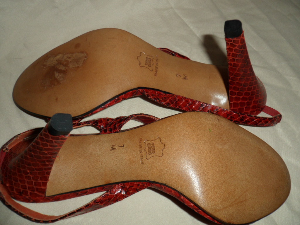Sandali Yves Saint Laurent Paris pelle di serpente rosso Italia 7M cinturino tacco 4"